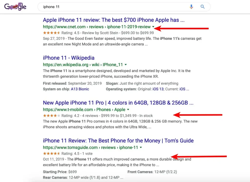 Schema Markups in SERP