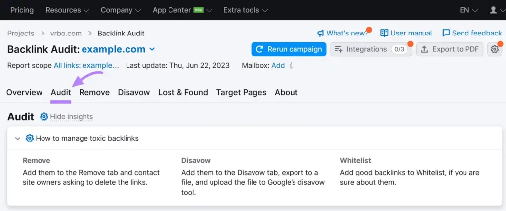 Find Broken Links Using the Backlink Audit Tool