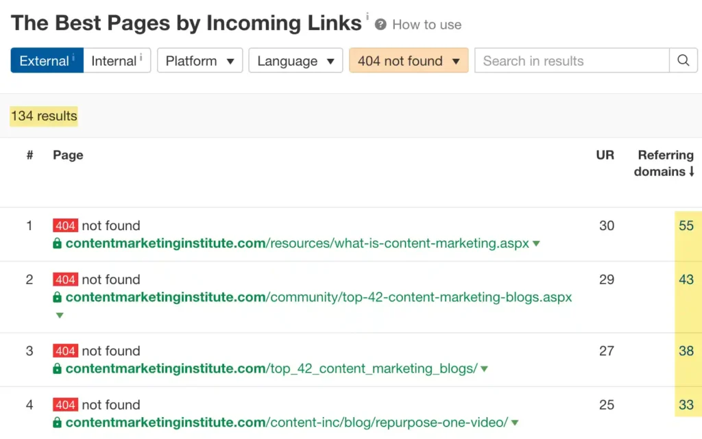 dead links found on the website