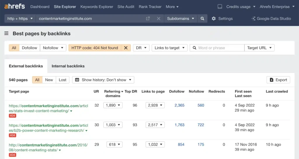 Ahrefs Broken link