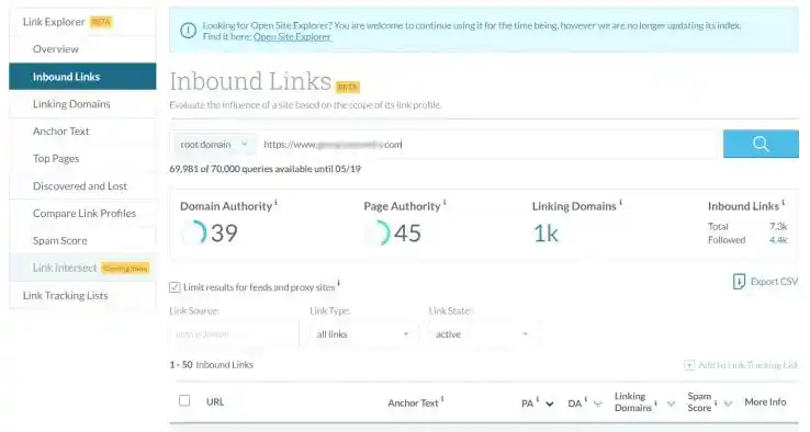 Competitor Link Data Moz