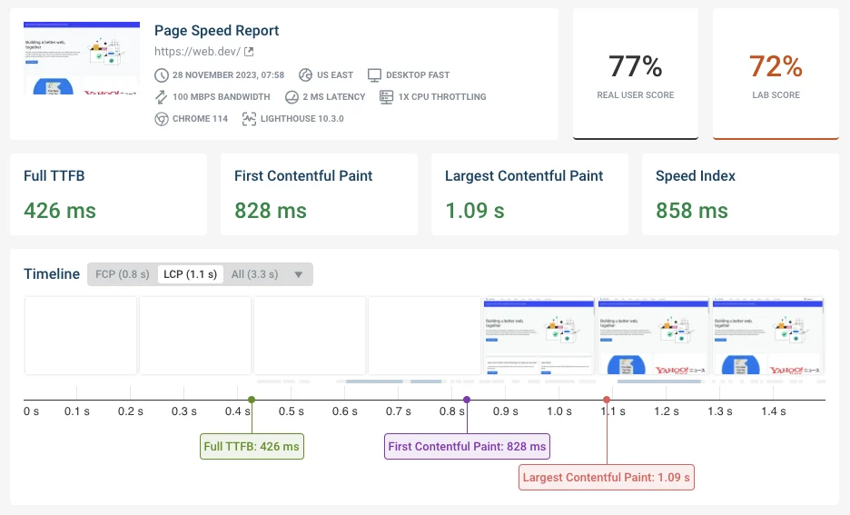 Page Speed Report