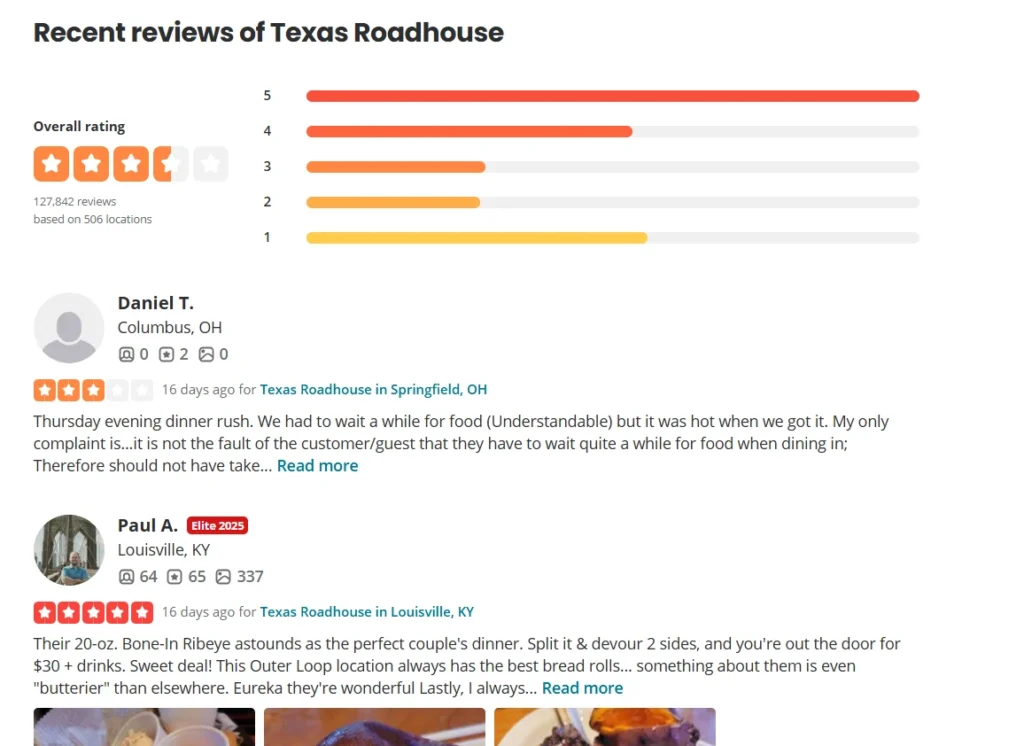 Recent reviews of Texas Roadhouse