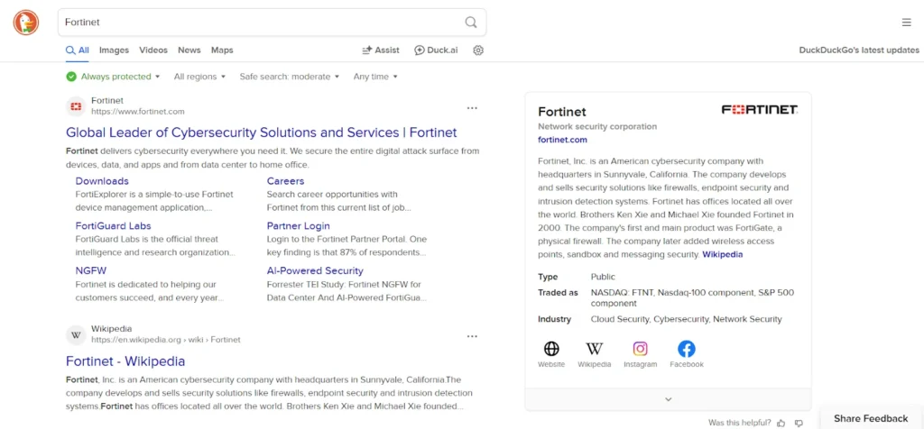Key Features of DuckDuckGo