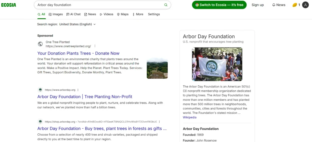 Key Features of Ecosia