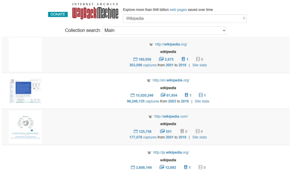 Key Features of Wayback Machine