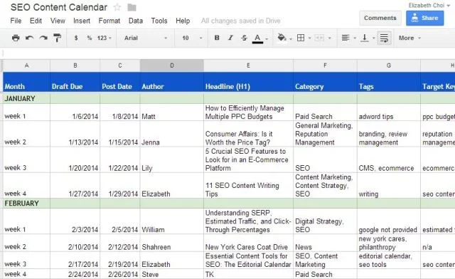 SEO Content Calender