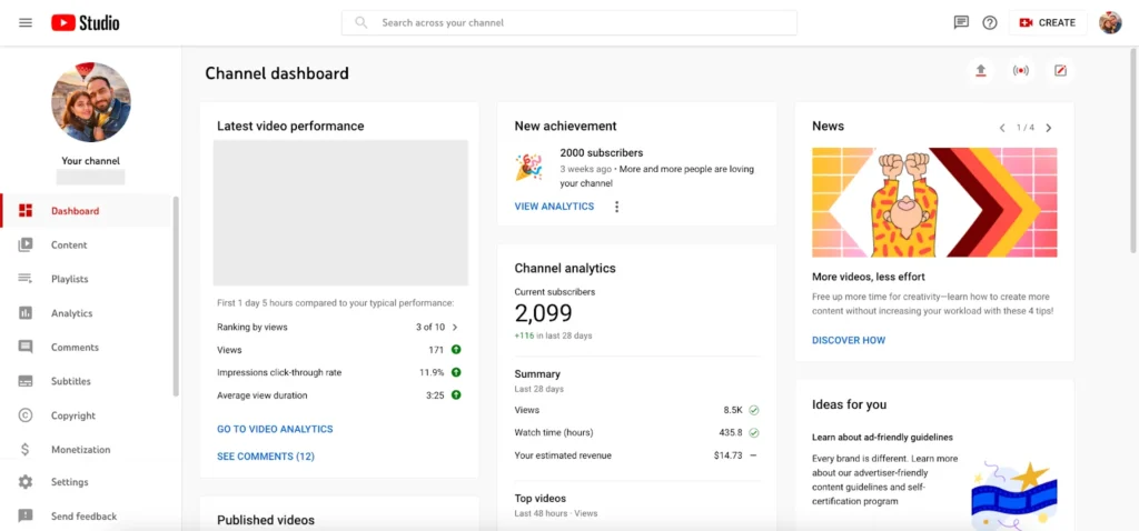 Youtube Channel Dashboard
